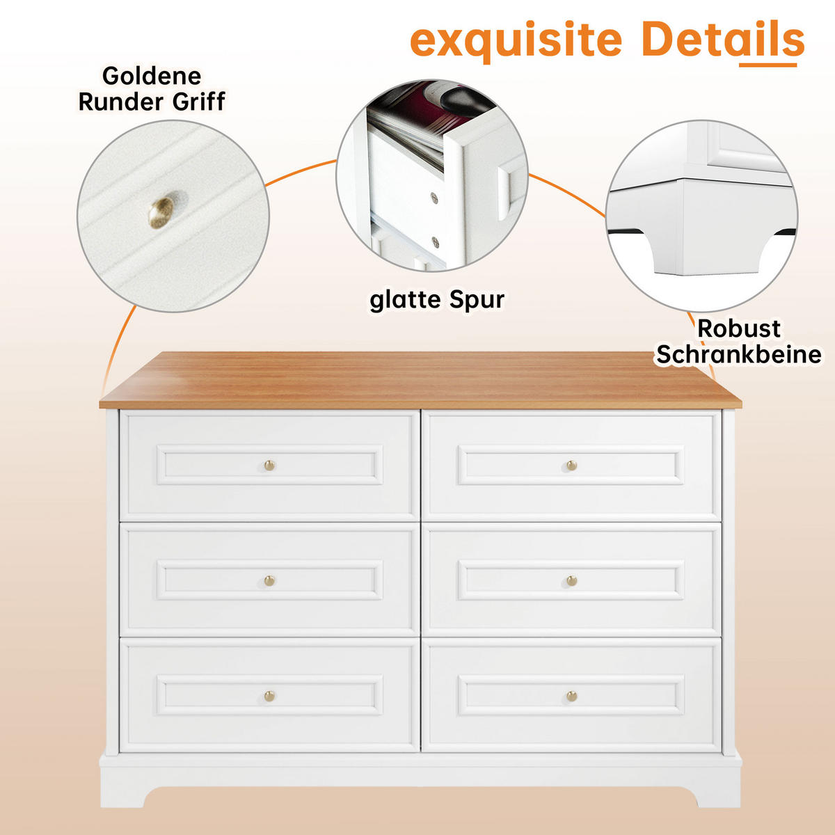 SIDEBOARD 120x40x76 6 Schubladen Minimalistisches Design - Weiß, Holzwerkstoff (40/76/120cm) - FLIEKS