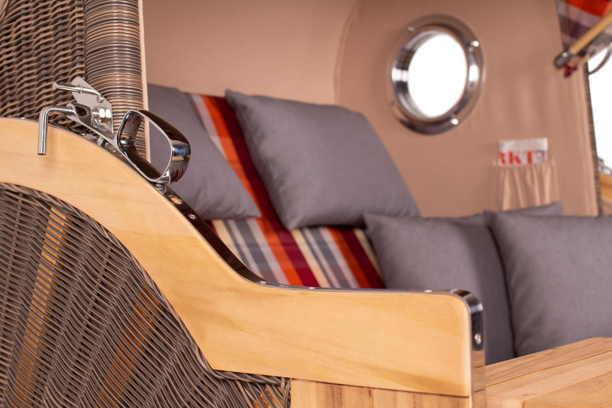 STRANDKORB Baltikum Teak 2,5 Sitzer - Rot/Braun, Holz/Metall (142/170/95cm) - Mr. Deko