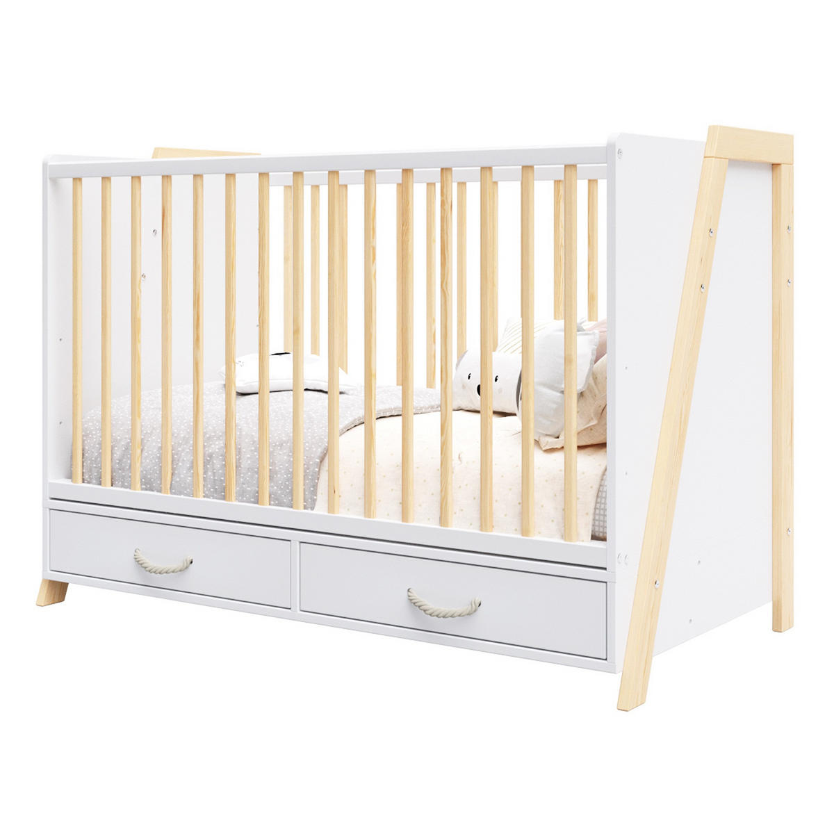 BABYBETT Liv, Mitwachsendes, Schreibtisch 2in1 Weiß und Kiefer - Kieferfarben, Holz (60/120cm) - Premiers Moments