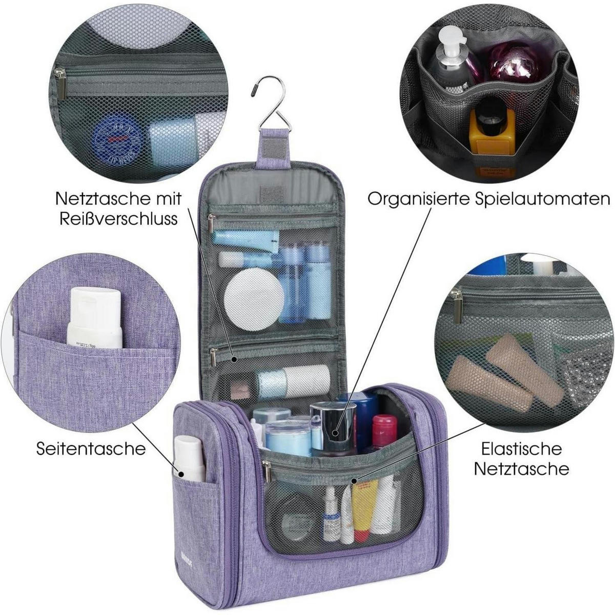 KULTURTASCHE zum Aufhängen Violett 27 x 15,5 x 59 cm - Lila, Textil (5/2/5cm)