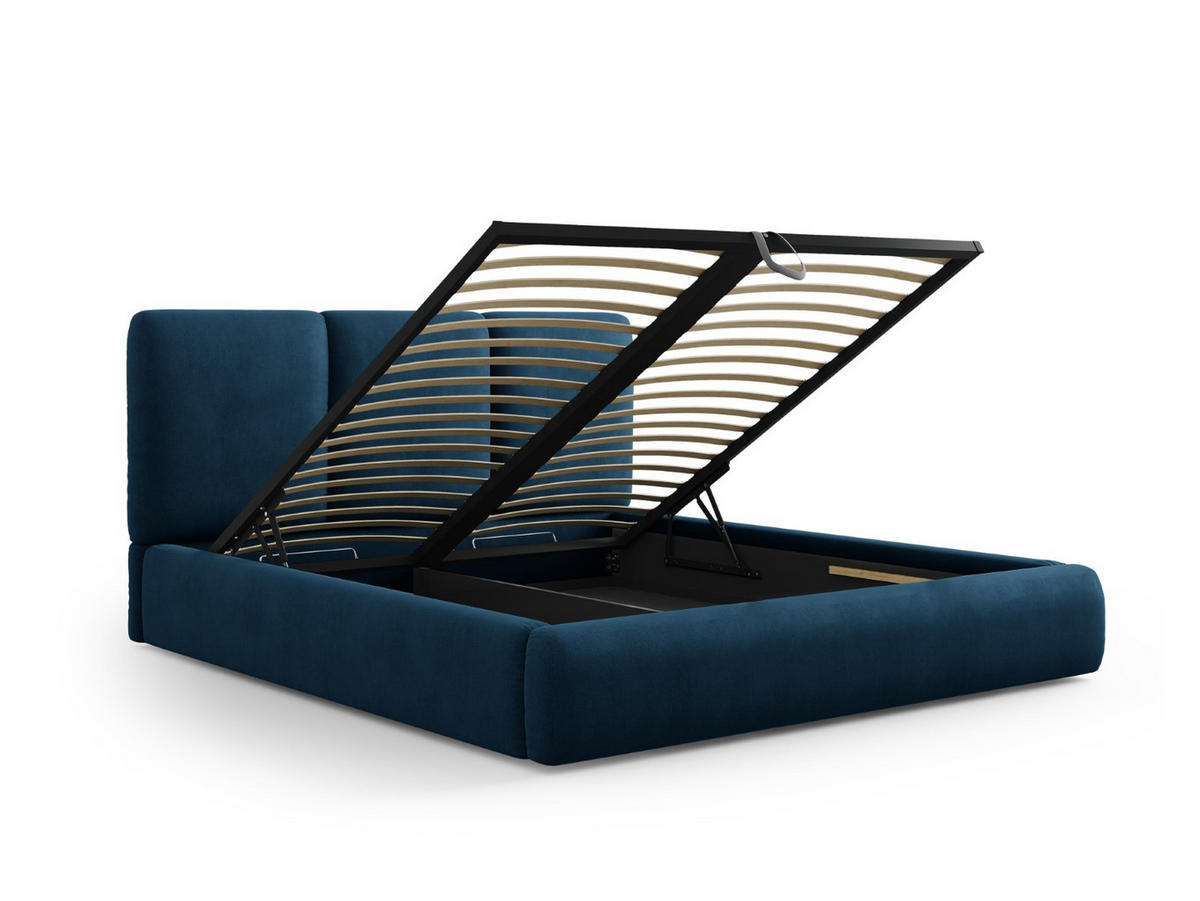 BETT mit Bettkasten und Kopfteil Nicolas aus Chenille-Stoff königsblau 180x200cm - Dunkelblau, Textil (180/200cm) - Cosmopolitan Design