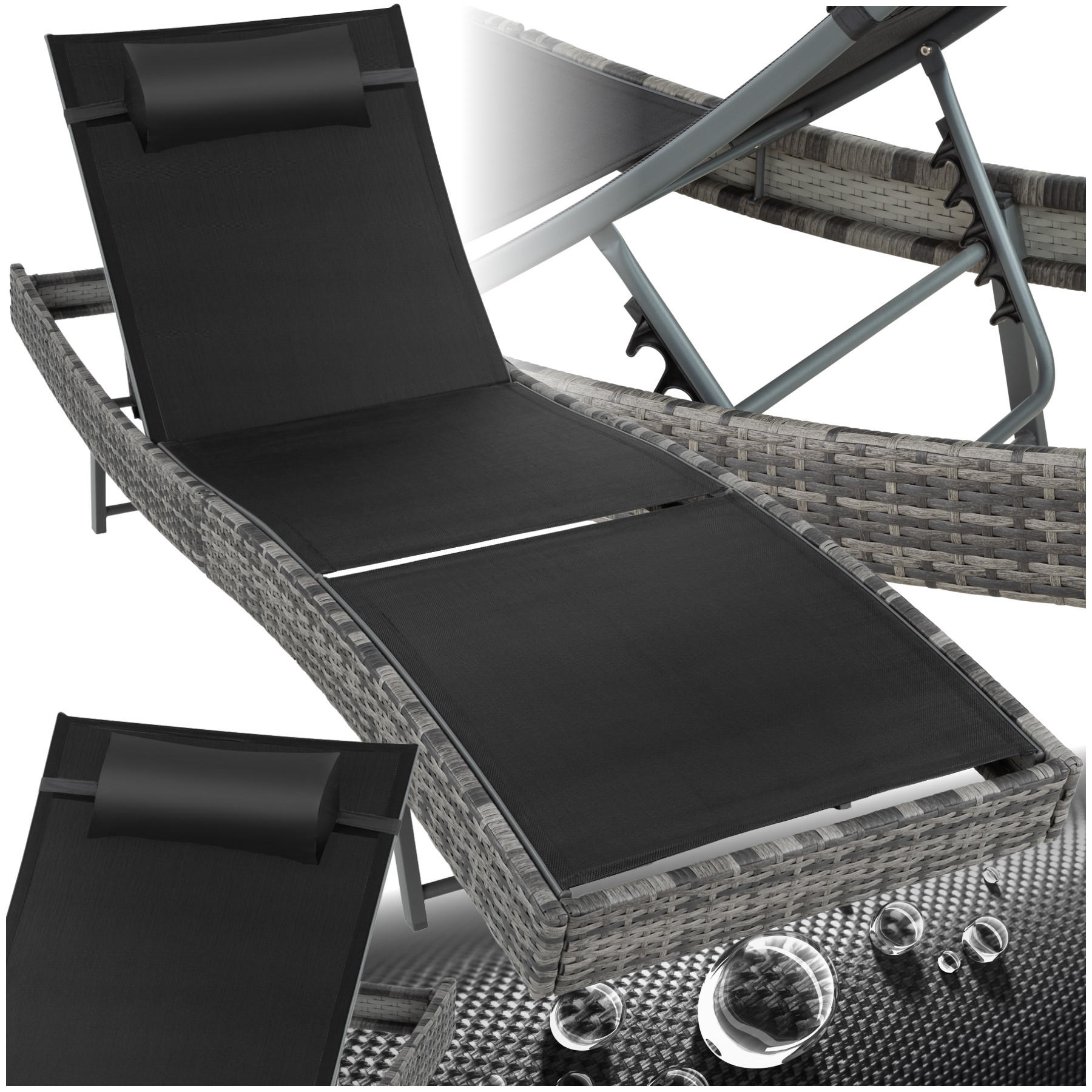RATTAN-SONNENLIEGE Moana,69 x 211 x 41 - 94 cm,grau-meliert - Grau, Kunststoff (69/94/211cm) - tectake