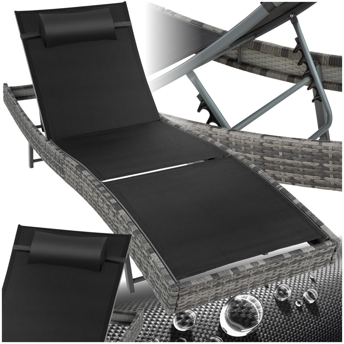 RATTAN-SONNENLIEGE Moana,69 x 211 x 41 - 94 cm,grau-meliert - Grau, Kunststoff (69/94/211cm) - tectake