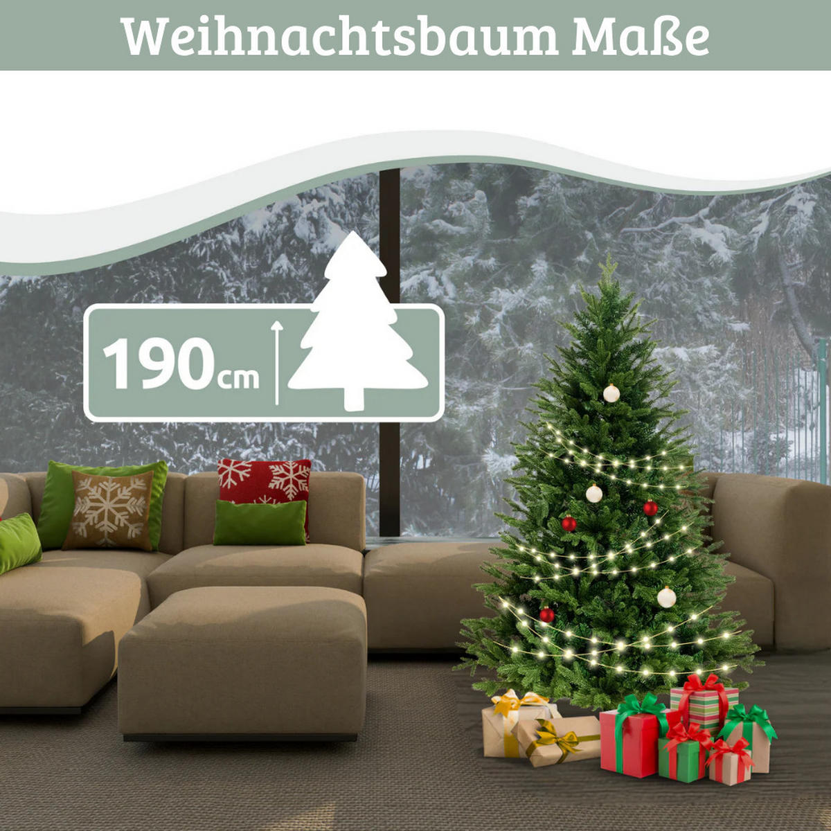 WEIHNACHTSBAUM künstlich 190 cm Inkl. Lichterkette Nordfichte Spritzguss - Grün, Kunststoff (115cm) - DELUKE