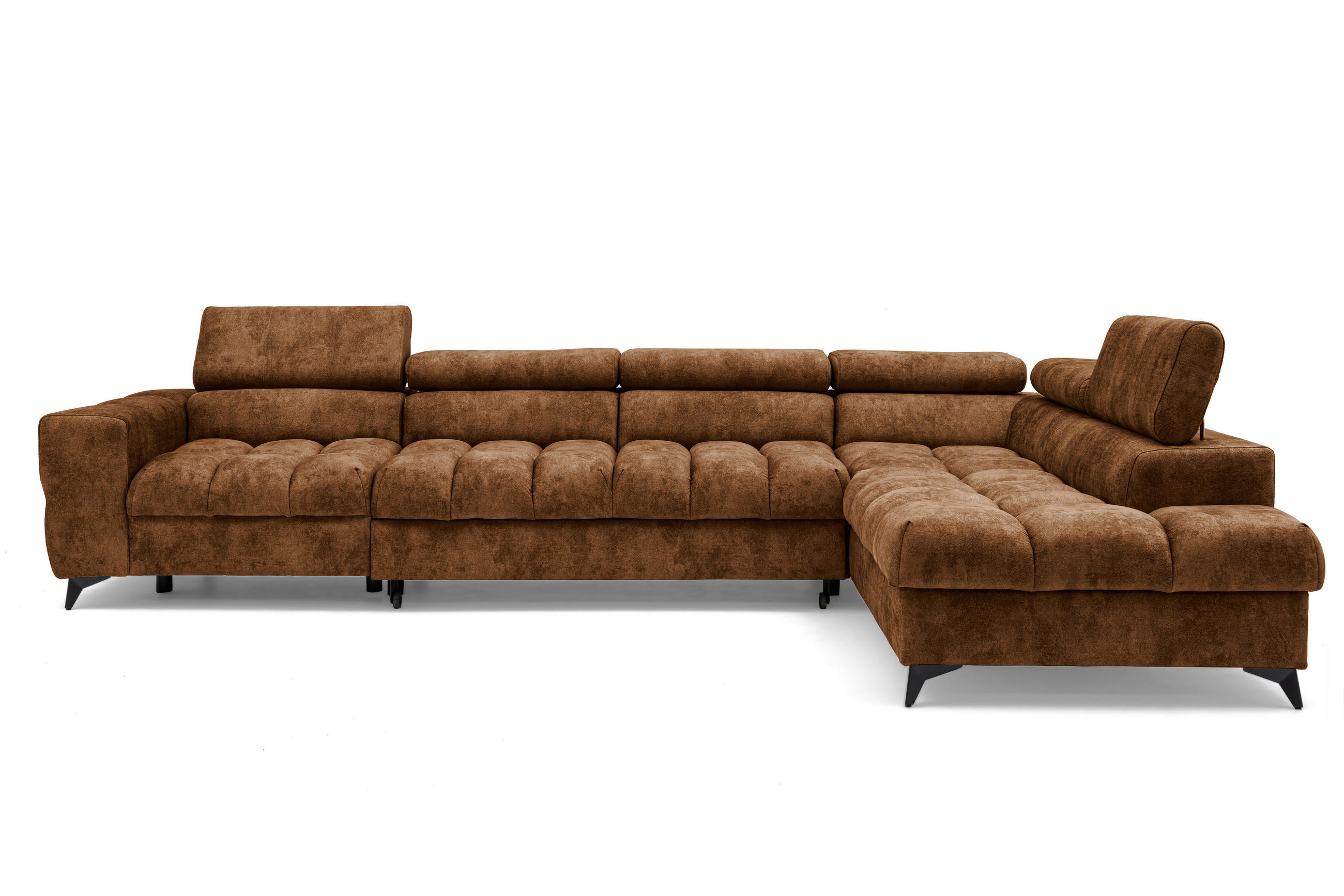 ECKSOFA Pudding Maxi mit Schlaffunktion und Bettkasten - Hellbraun/Schwarz, Holz/Textil (203/350cm) - Muffo