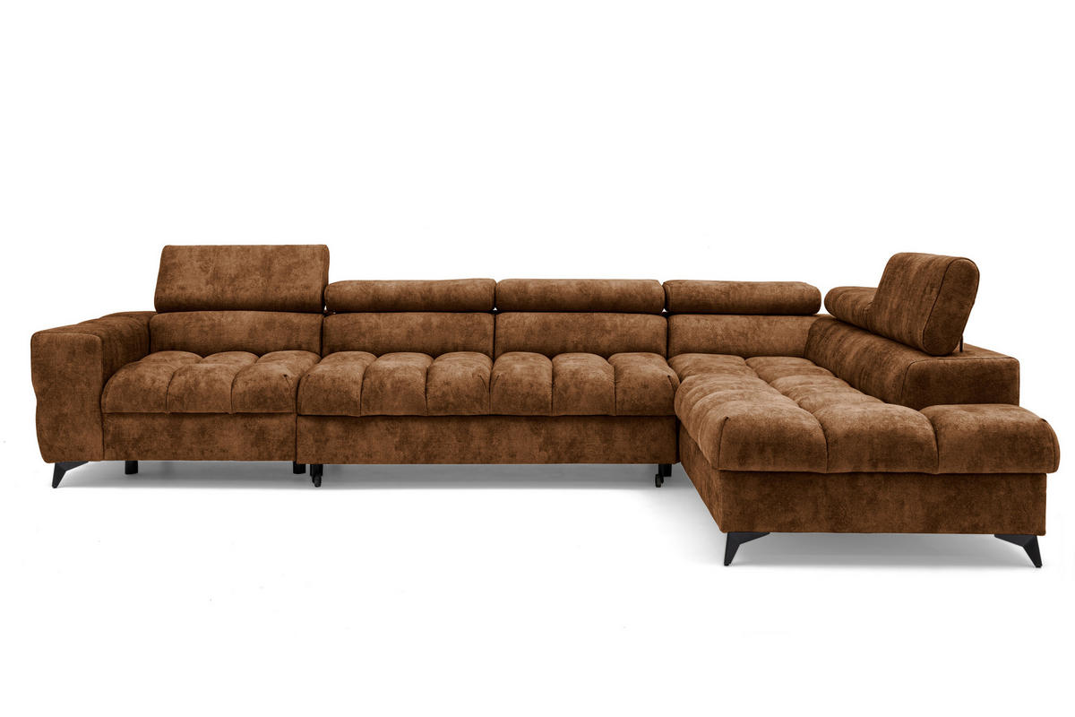 ECKSOFA PUDDING MAXI L Rechts mit Schlaffunktion 125x195 Velours Hellbraun - Hellbraun/Schwarz, Holz/Textil (203/350cm) - Muffo