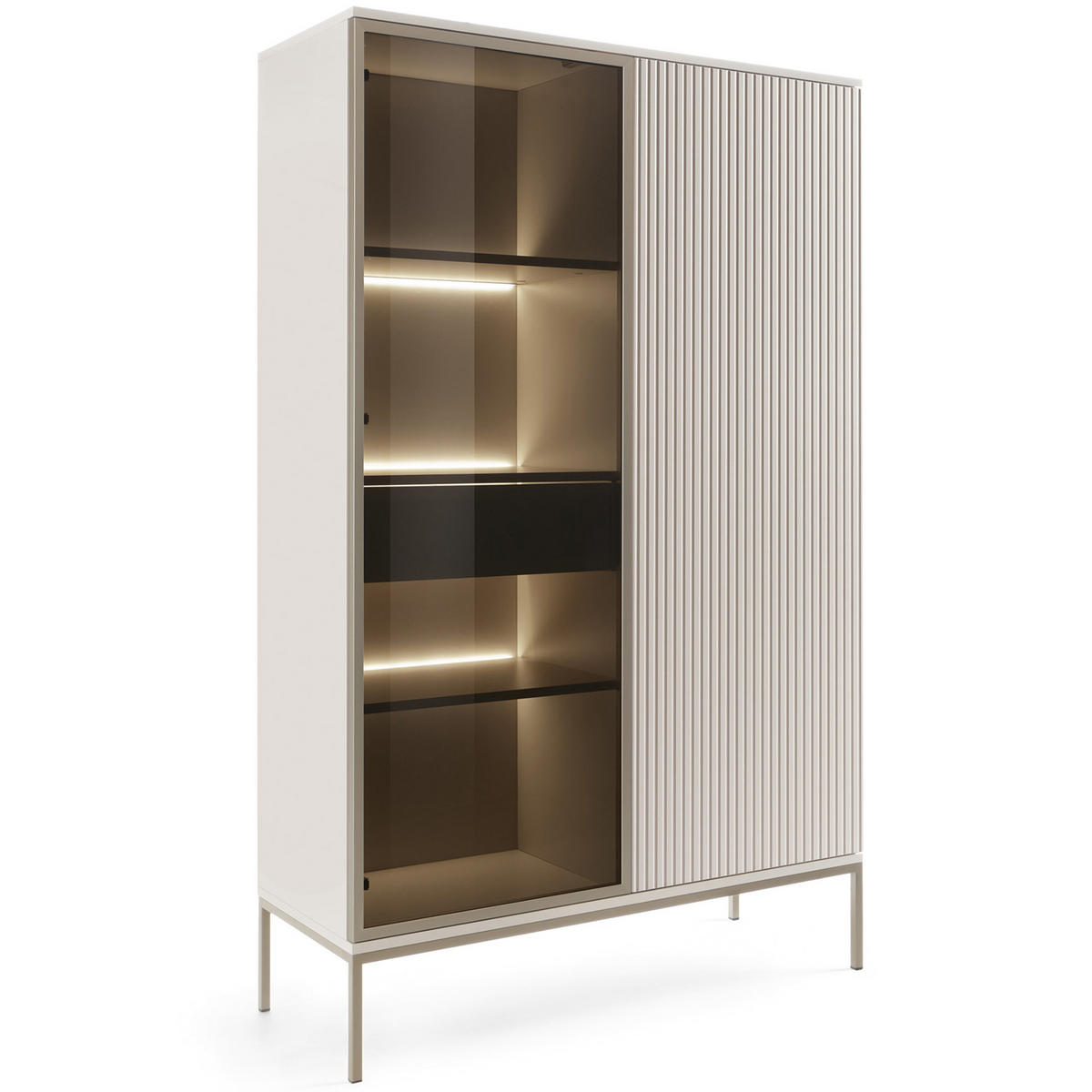VITRINENSCHRÄNK FONTE, Cremefarbig - Creme, Holzwerkstoff (104/166/39cm) - KONSIMO®