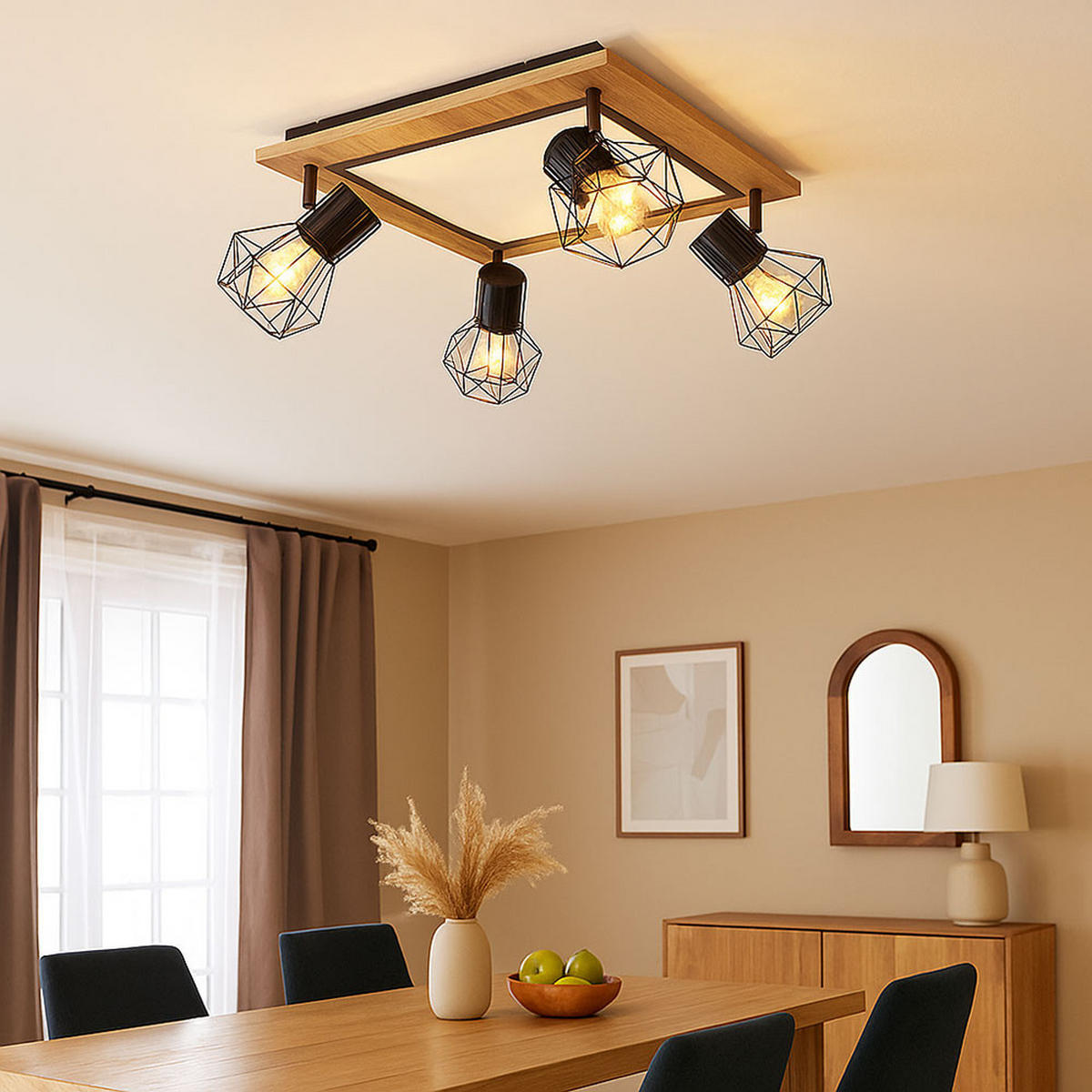 LED DECKENLEUCHTE MDF Schwarz Holzoptik - Schwarz, Metall (45/45/22.5cm) - Globo Lighting