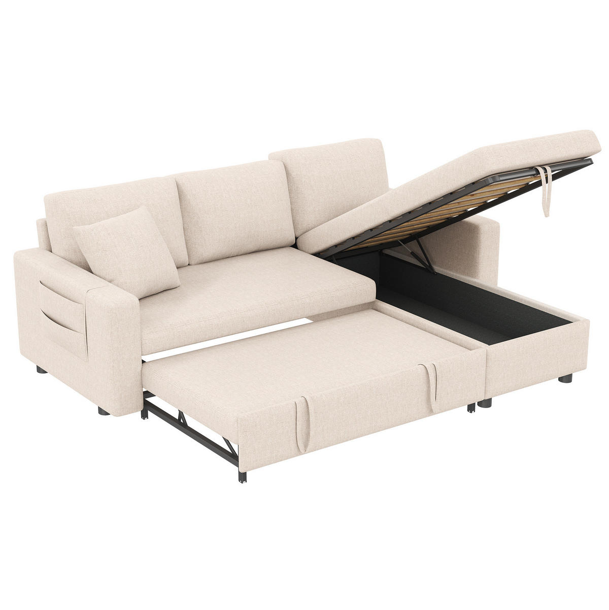 SCHLAFSOFA 219,5/142,5/83 cm in Beige – mit Stauraum und wechselbarer Chaiselongue - Beige, Textil (83/219.5/142.5cm) - BEAOK