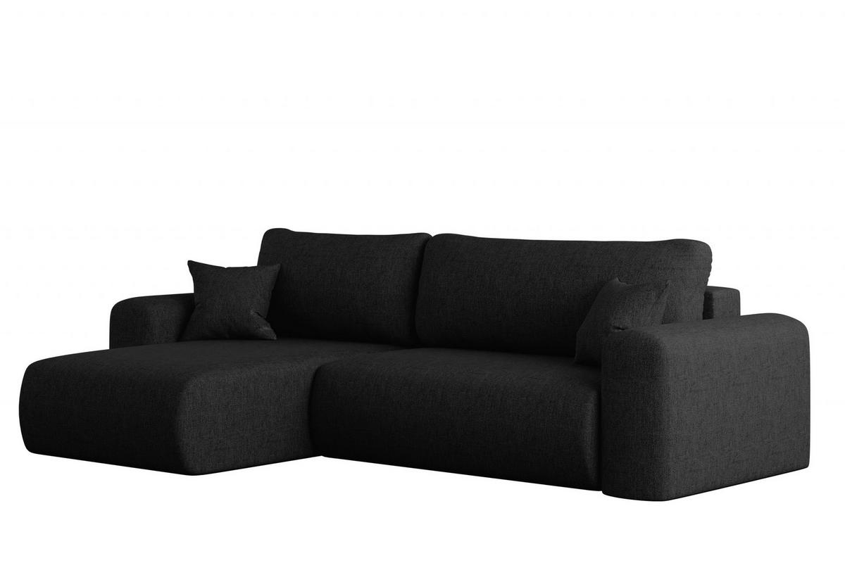 ECKSOFA Mit Schlaffunktion Und Bettkasten L-förmiges Sofa Capri Stoff Verita Links Schwarz - Schwarz, Holz (145/272cm) - Kaiser Möbel