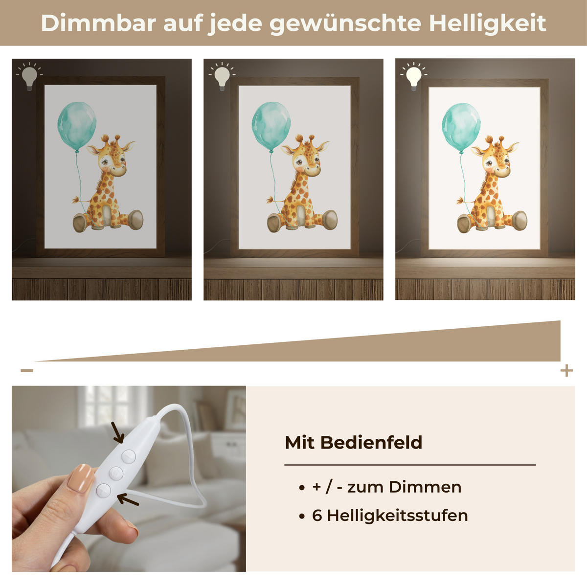 WANDLEUCHTE Giraffe - Baby - Tiere - Blauer Ballon 20x30 cm - Weiß, Holzwerkstoff (20/30/8cm) - OnlyWow