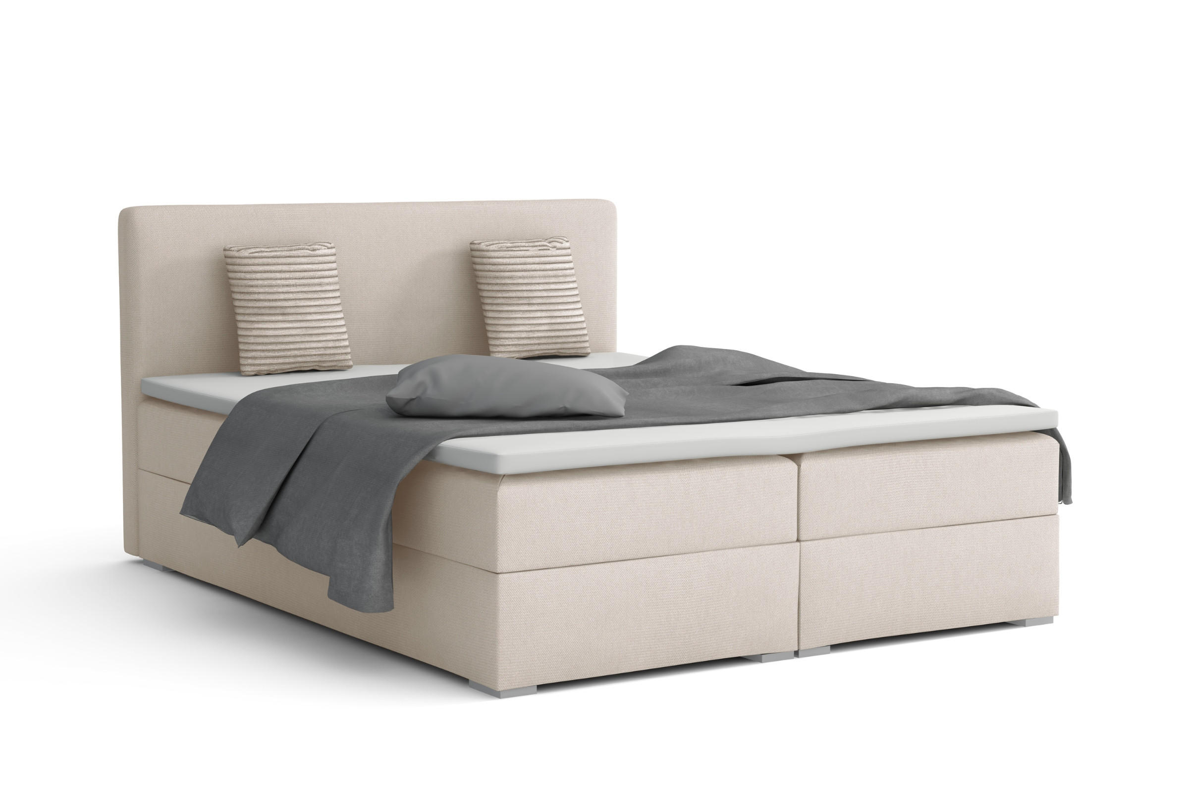 BOXBETT BELLO 200x200 in Velour Creme H3 - Creme, Holz/Holzwerkstoff (200/200cm) - Deine Möbel 24