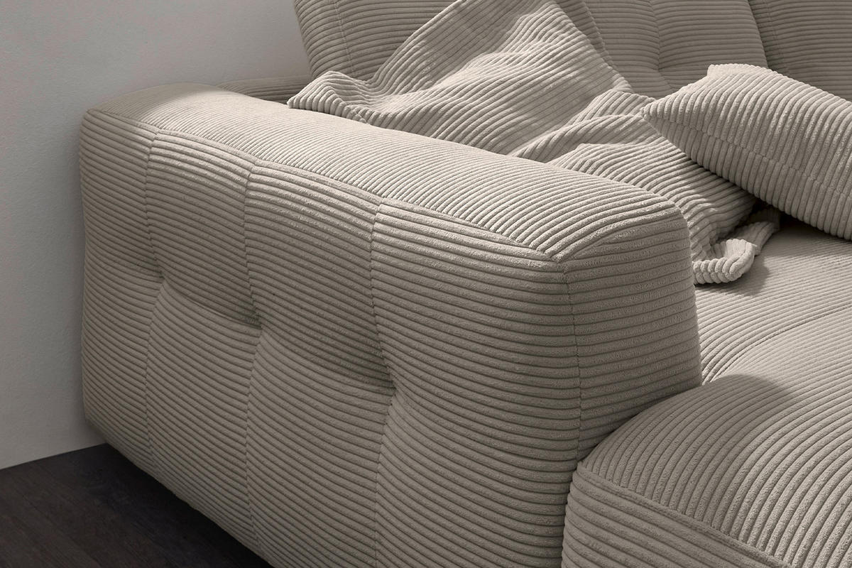 ECKSOFA XL MIKA Grau Cord - Greige/Schwarz, Kunststoff/Textil (296/167cm) - KAWOLA
