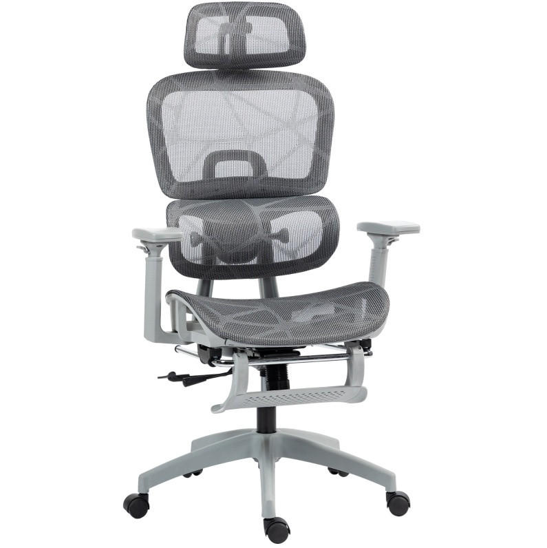 KANCELÁŘSKÁ židle 66/64/114-122 cm šedá z polyesteru s nastavitelnou opěrkou hlavy a podnožkou - šedá, plast (64/122/66cm) - OKWISH