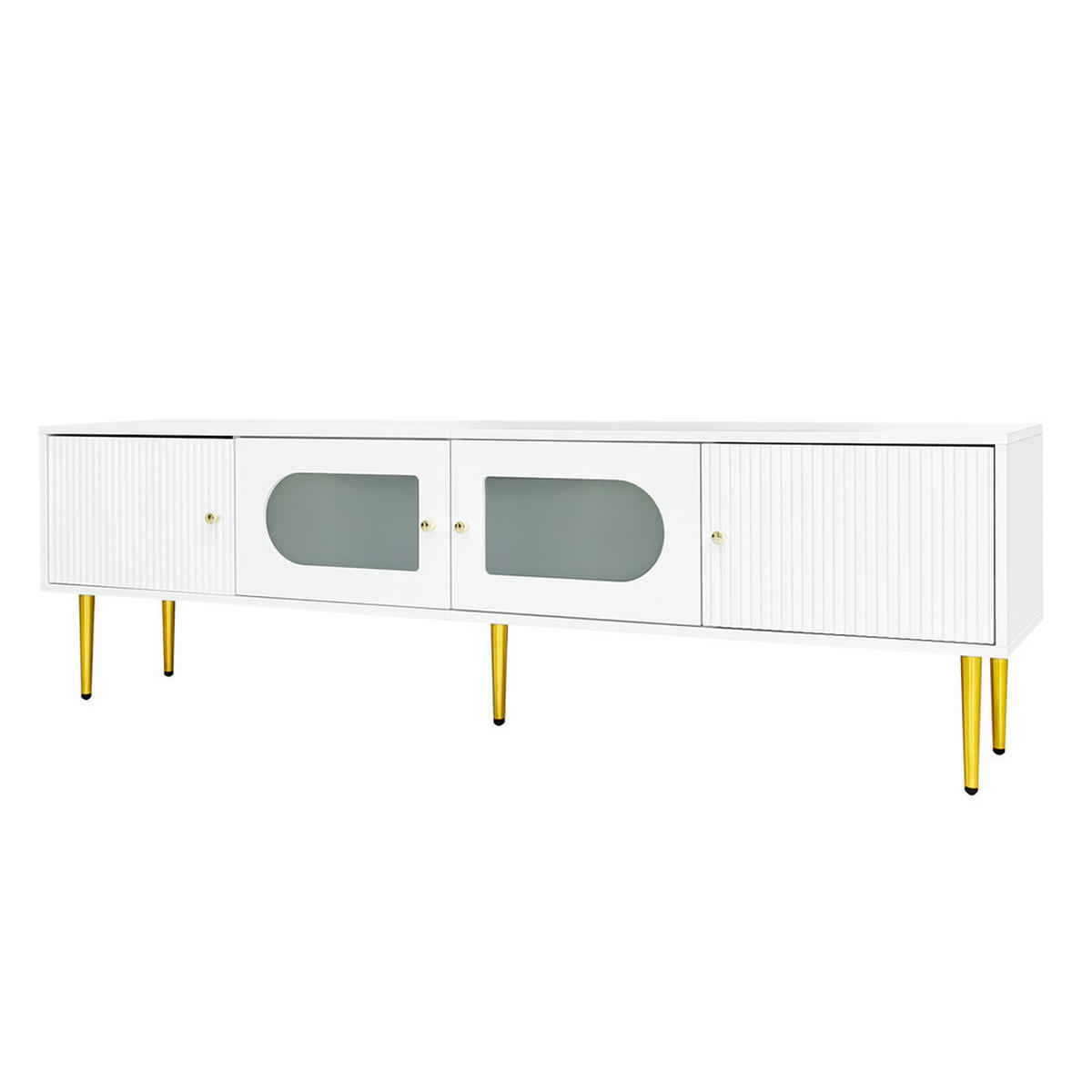 TV-SCHRANK 170x35cm Weiß mit goldenen Beinen & Griffen 4 Türen 35KG - Weiß, Holz (45/23.5/95cm) - FLIEKS