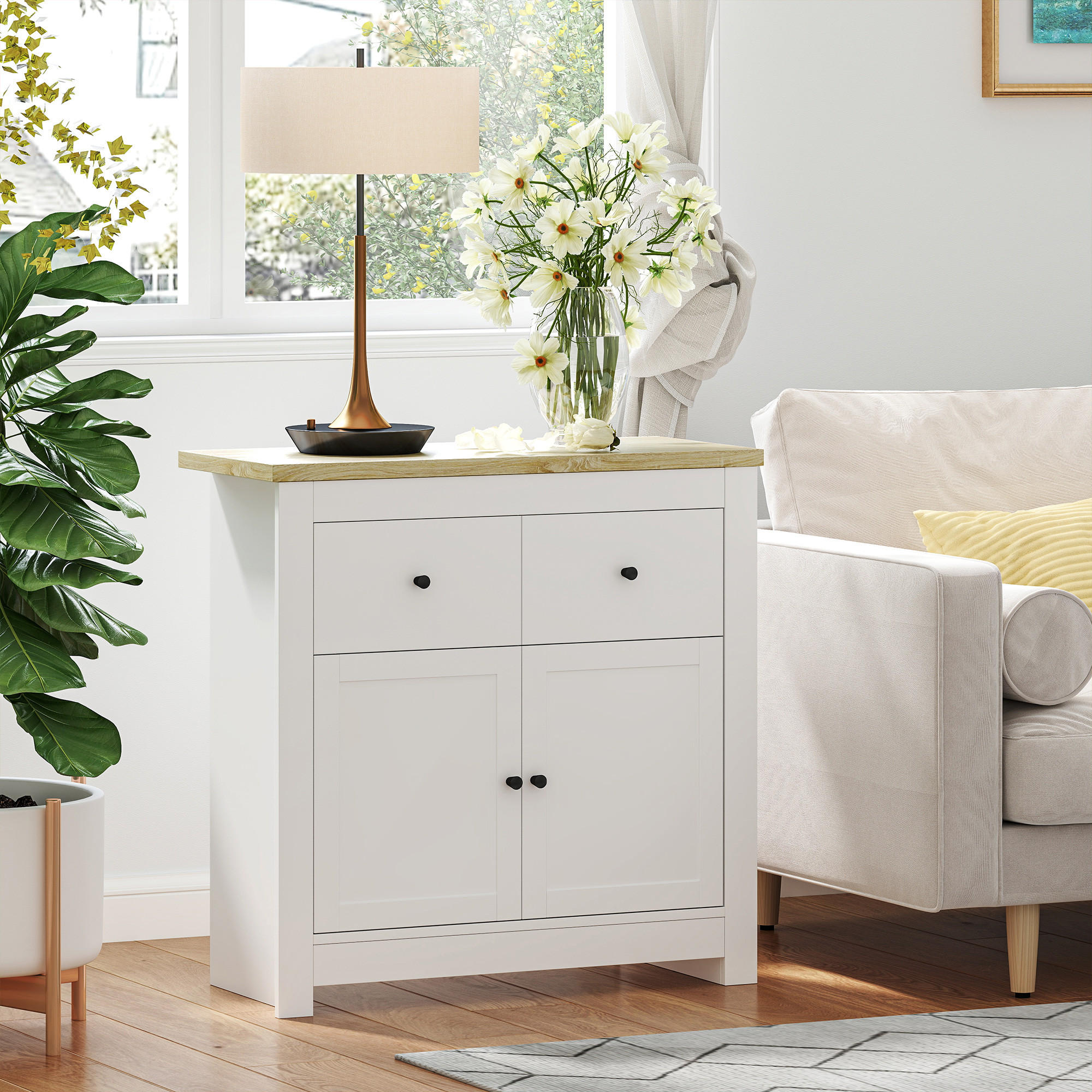 SIDEBOARD mit 2 Schublade, Weiß - Weiß, Karton (35/80/79cm) - HOMCOM