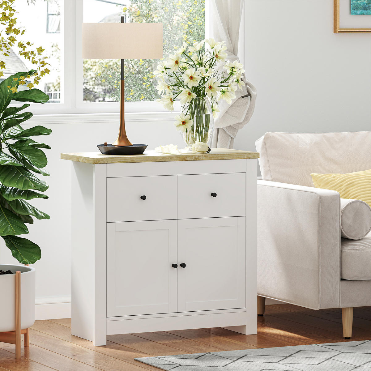 SIDEBOARD mit 2 Schublade, Weiß - Weiß, Karton (35/80/79cm) - HOMCOM