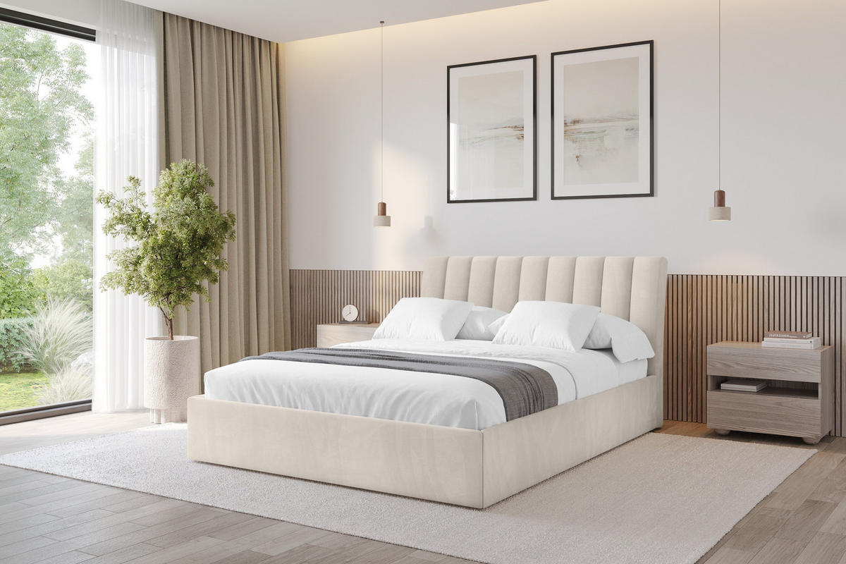 POLSTERBETT mit Bettkasten und Lattenrost, Boxbett ohne Matratze - ILAN 180x200 Beige - Greige, Holzwerkstoff/Textil (180/200cm) - ALTDECOR