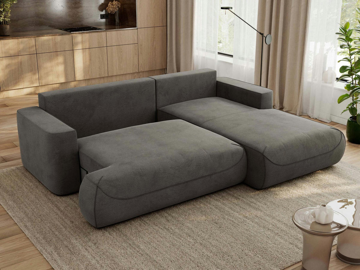 ECKSOFA OVO L Dunkelgrau Velvet - Rechts Seite - Dunkelgrau/Schwarz, Kunststoff/Textil (195/271cm) - MKS