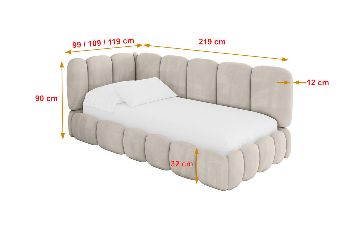 EINZELLBETT Jugendbett mit Bettkasten, Rechts - AVRY 100x200 Beige - Sandfarben, Holzwerkstoff/Textil (100/200cm) - ALTDECOR