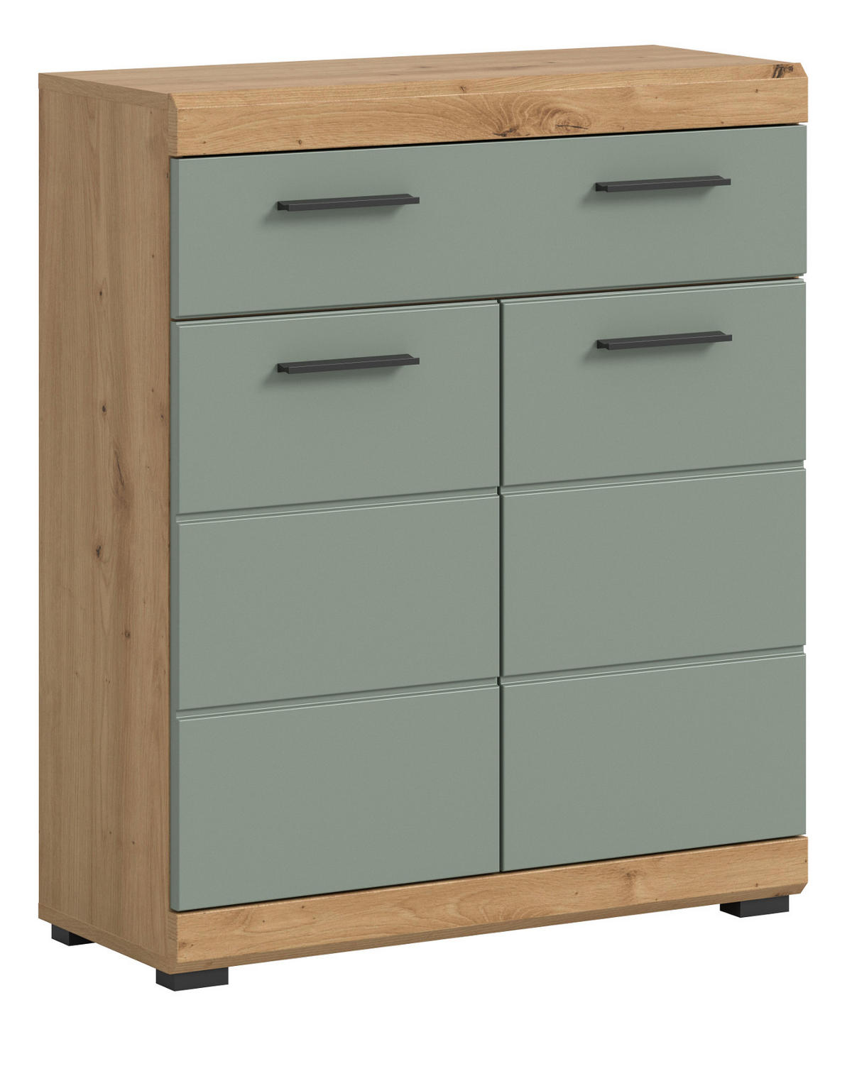 BADKOMMODE Salbei grün, Eiche Artisan 74 x 88 cm, Badschrank mit Vollauszug - Salbeigrün/Schwarz, Holzwerkstoff/Kunststoff (74/88/31cm) - Inn.Furn