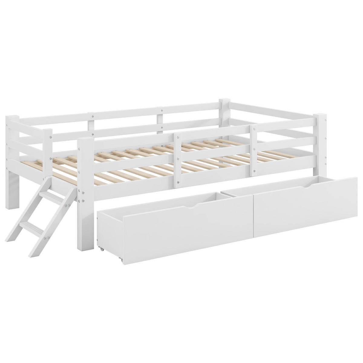 KINDERBETT 90/200 cm in Weiß mit 2 Schubladen - Weiß, Holz/Holzwerkstoff (90/200cm) - WISHDOR