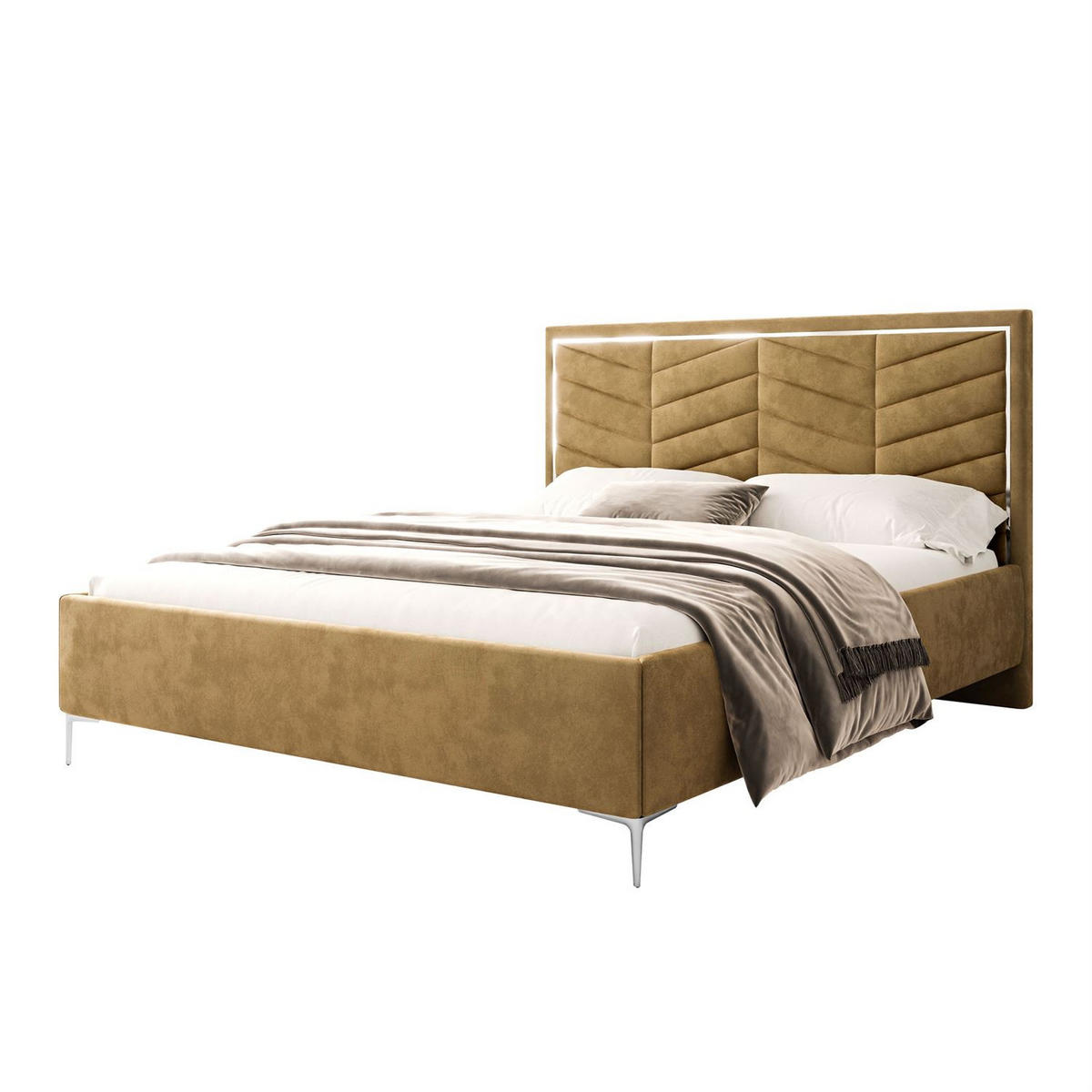 POLSTERBETT AURORA II 140x200 mit Bettkasten French Velvet 654 - Gelb, Textil (140/200cm) - Lookway