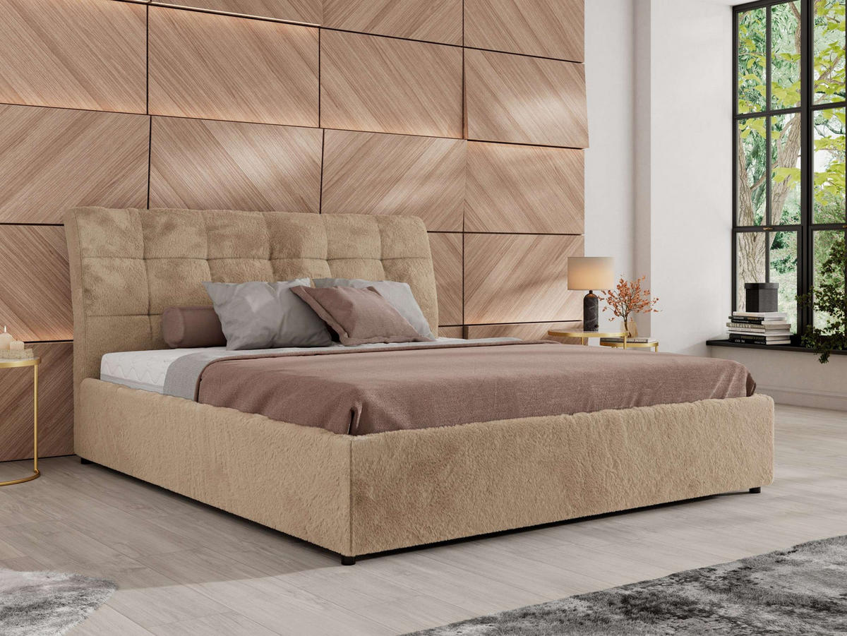 POLSTERBETT GALA CLASSIC 200/200 - Beige Plüsch - Schaum-Matratze - Beige, Textil (200/200cm) - MKS