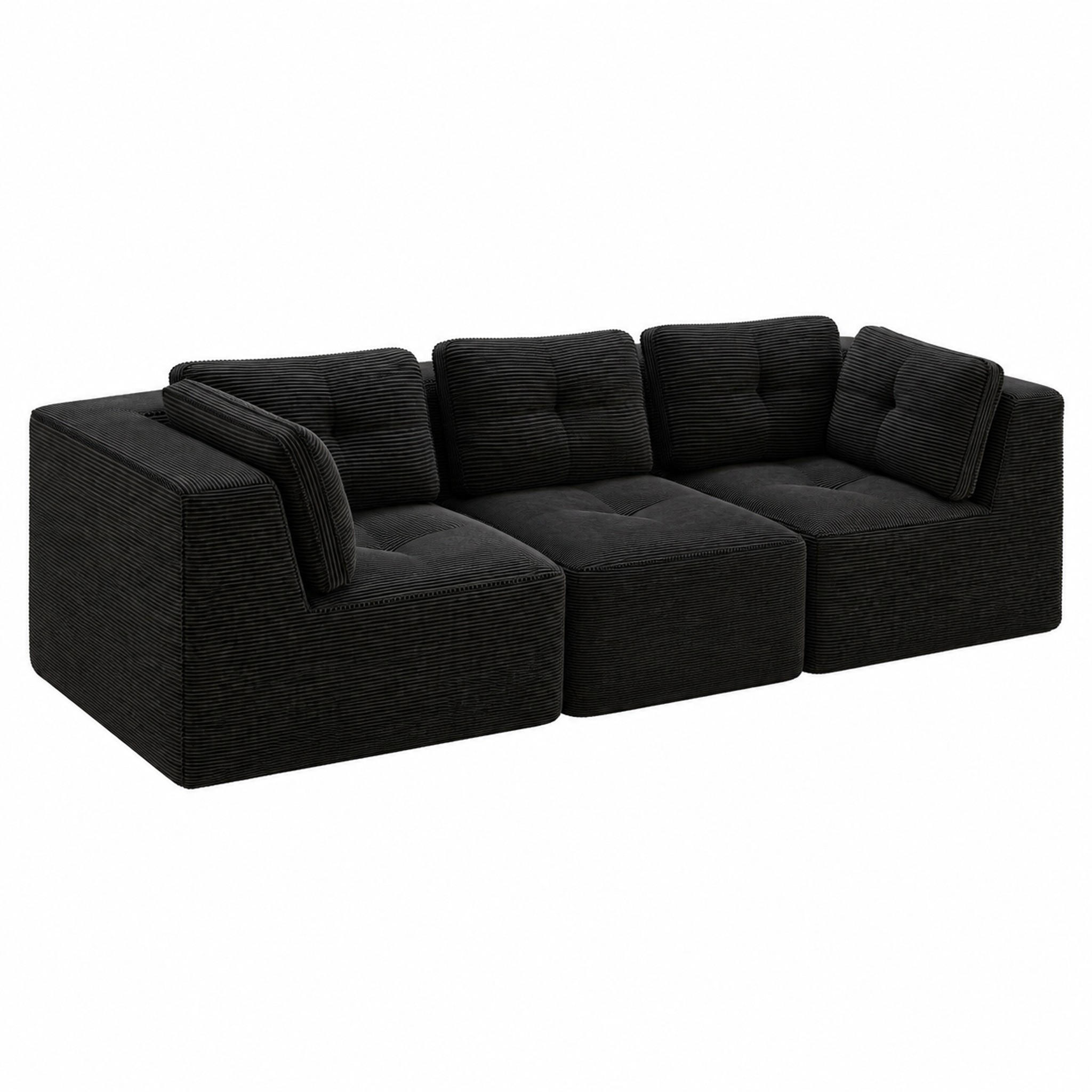 ECKSOFA modular mit 74 cm Sitztiefe Cord Schwarz - Schwarz, Kunststoff (104/69/297cm) - Meubliv