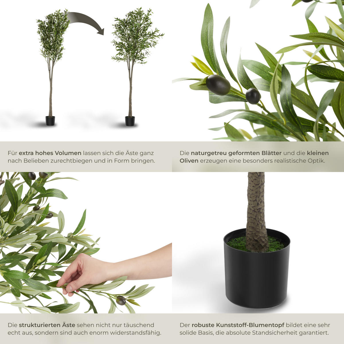 KÜNSTLICHER OLIVENBAUM Oleand, stabiler Kunststoff Blumentopf, grün - Grün, Kunststoff (210cm) - tectake