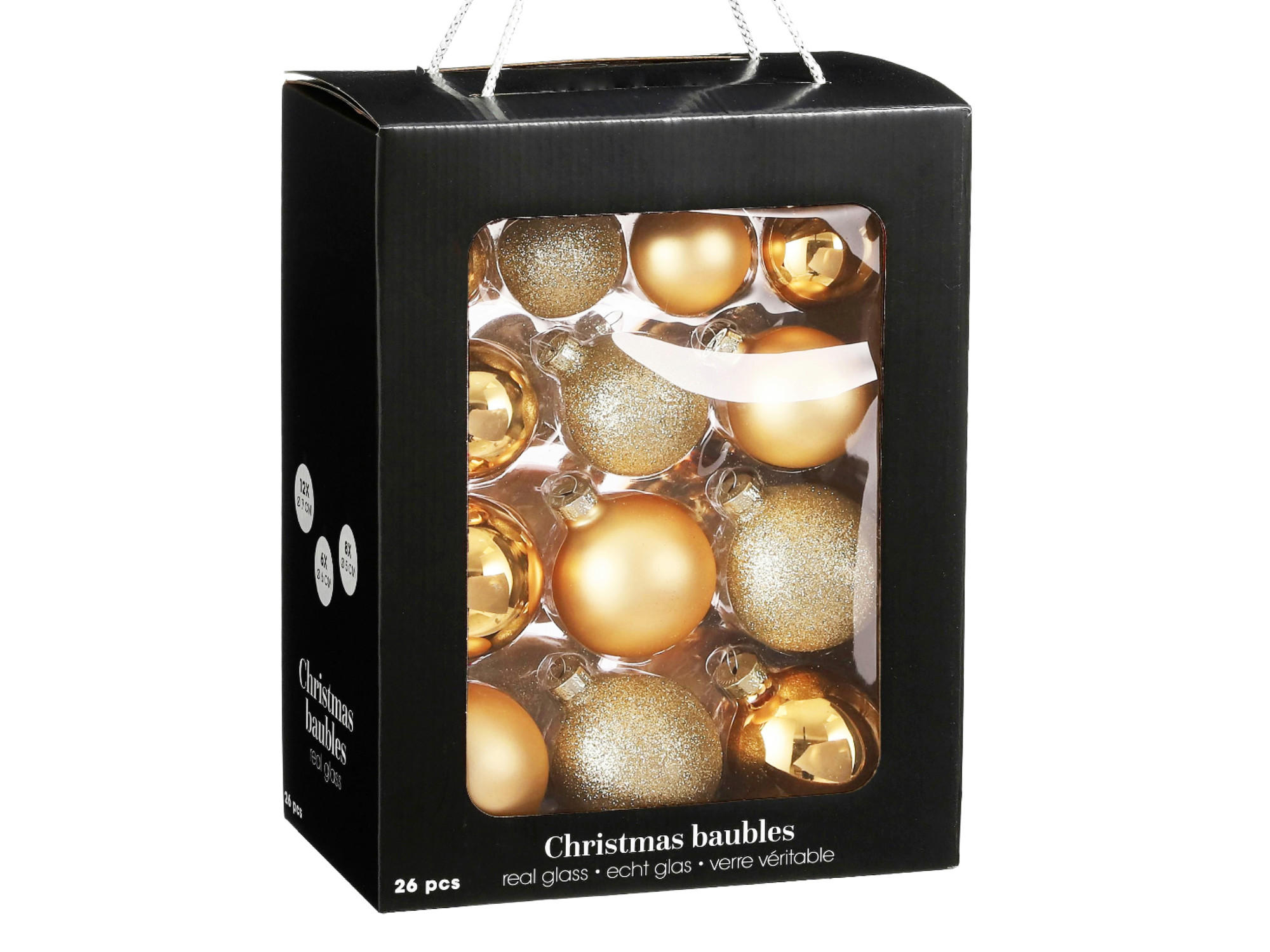 WEIHNACHTSKUGELN 26er-Set gold aus Glas verschiedene Designs, 5-7 cm - Goldfarben, Glas (30/30/50cm) - LAALU
