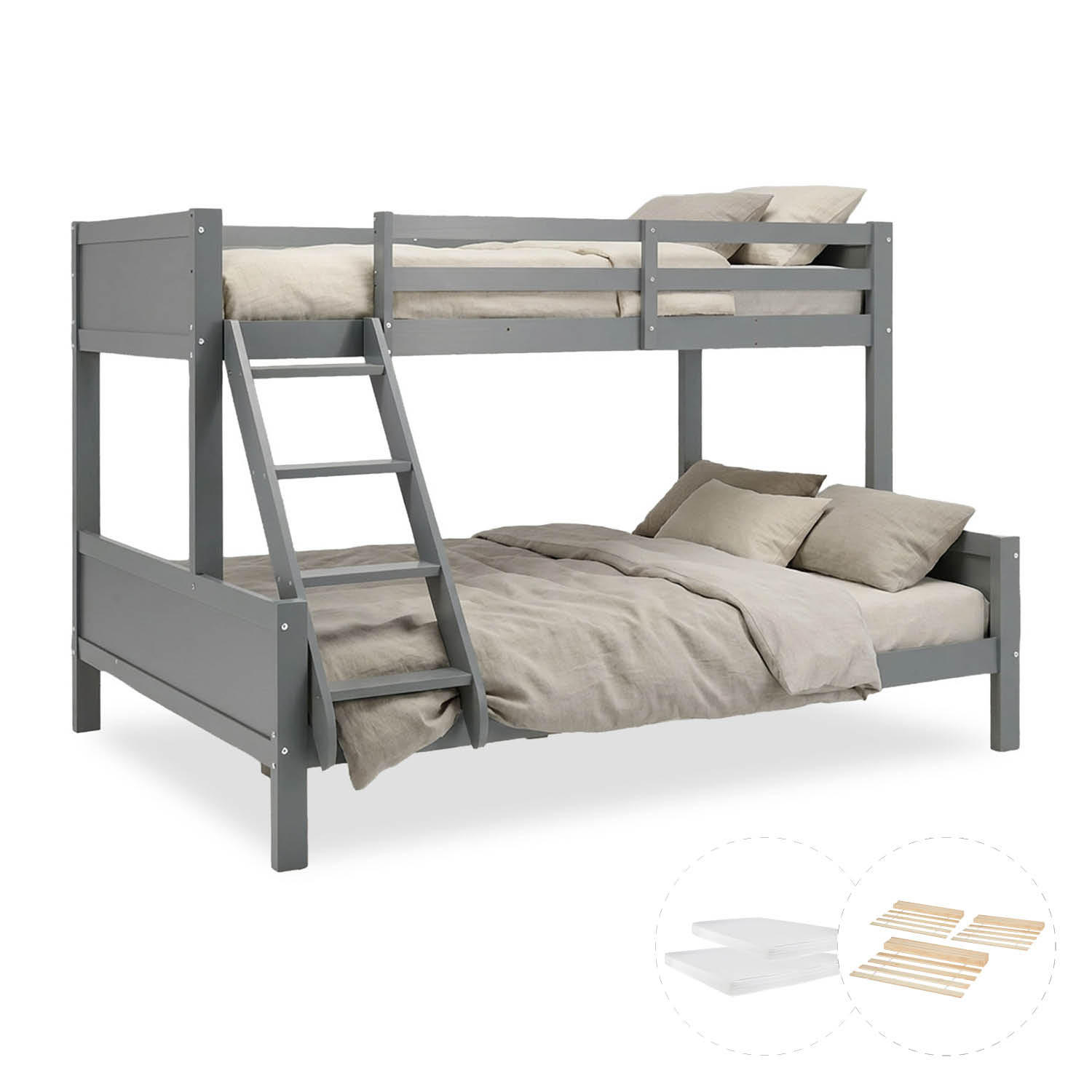 Homestyle4u Etagenbett Grau 140x200 cm