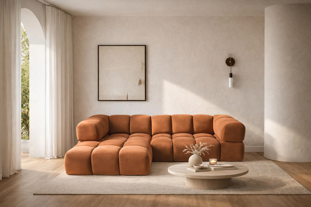 ECKSOFA L-Form Averro, stoff Bluvel, Zimtfarbe, Links - Hellbraun, Holz (280/150cm) - Kaiser Möbel