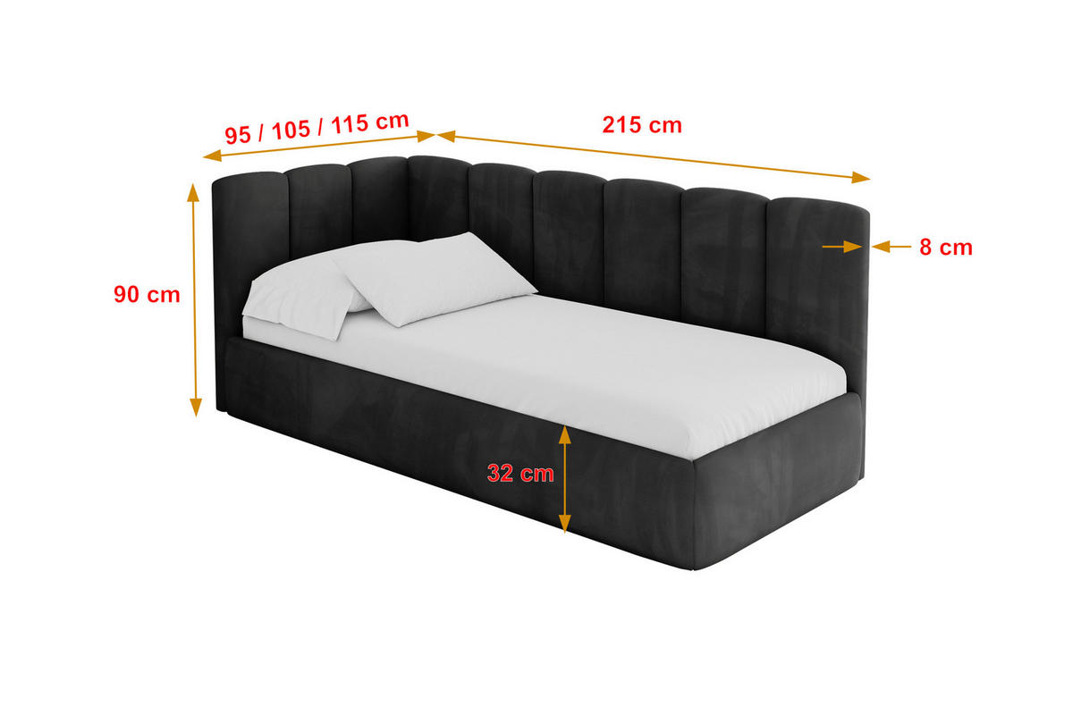 EINZELLBETT Jugendbett mit Bettkasten und Matratze H3/H4, Rechts - DEXY 80x200 Schwarz - Anthrazit, Holzwerkstoff/Textil (80/200cm) - ALTDECOR