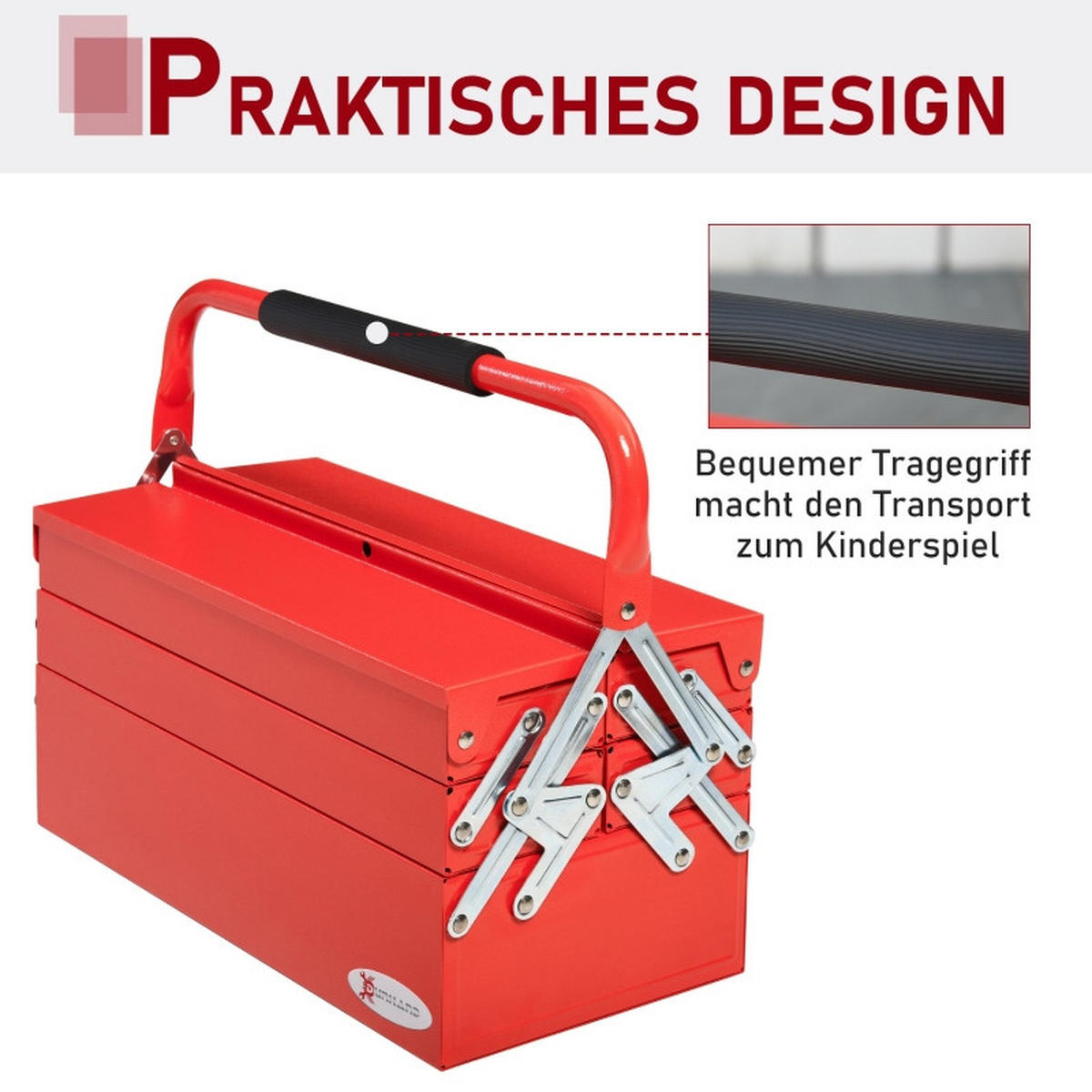 WERKZEUGKOFFER FALTBAR mit 5 Fächern, 3 Etagen, Stahl, Rot, 45x20x34,5 cm - Rot, Metall (20/34.5/45cm) - Novahome