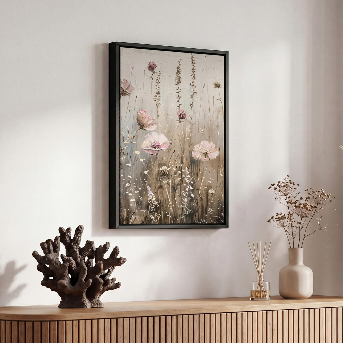 LEINWAND Bilder mit Rahmen - Blumen - Rosa - Modern - Beige - 20x30 - Beige, Textil (20/30cm) - MuchoWow