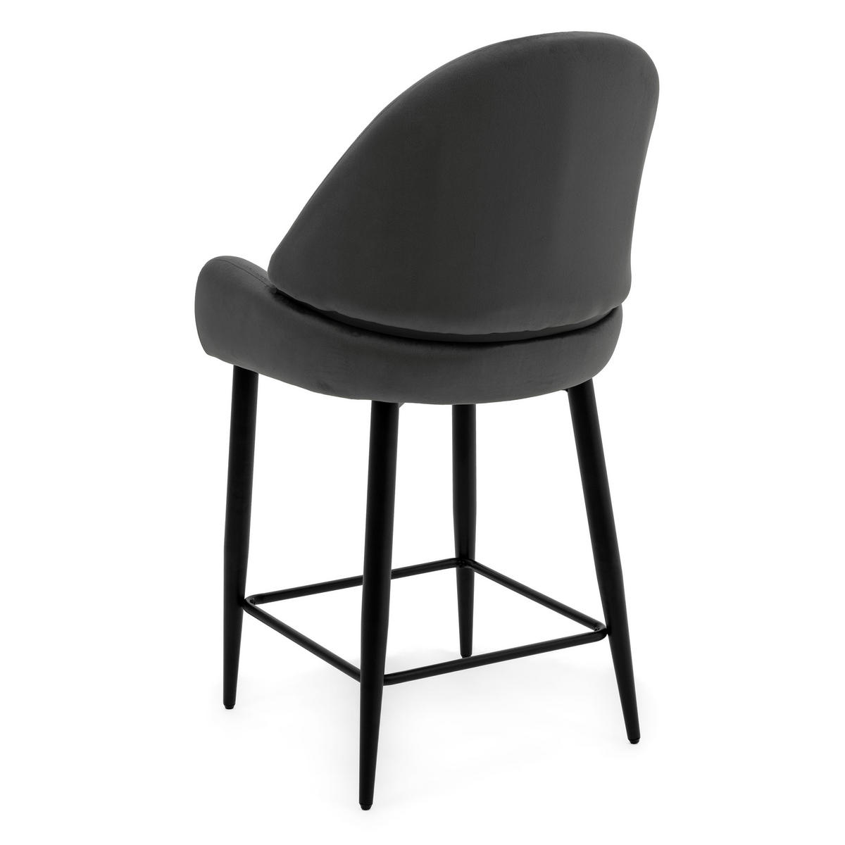 BARHOCKER BERGAMO gepolsterter mit Steppung - grau - Samt Velour - Schwarz/Grau, Textil/Metall (56/106/61cm) - NEW HOME