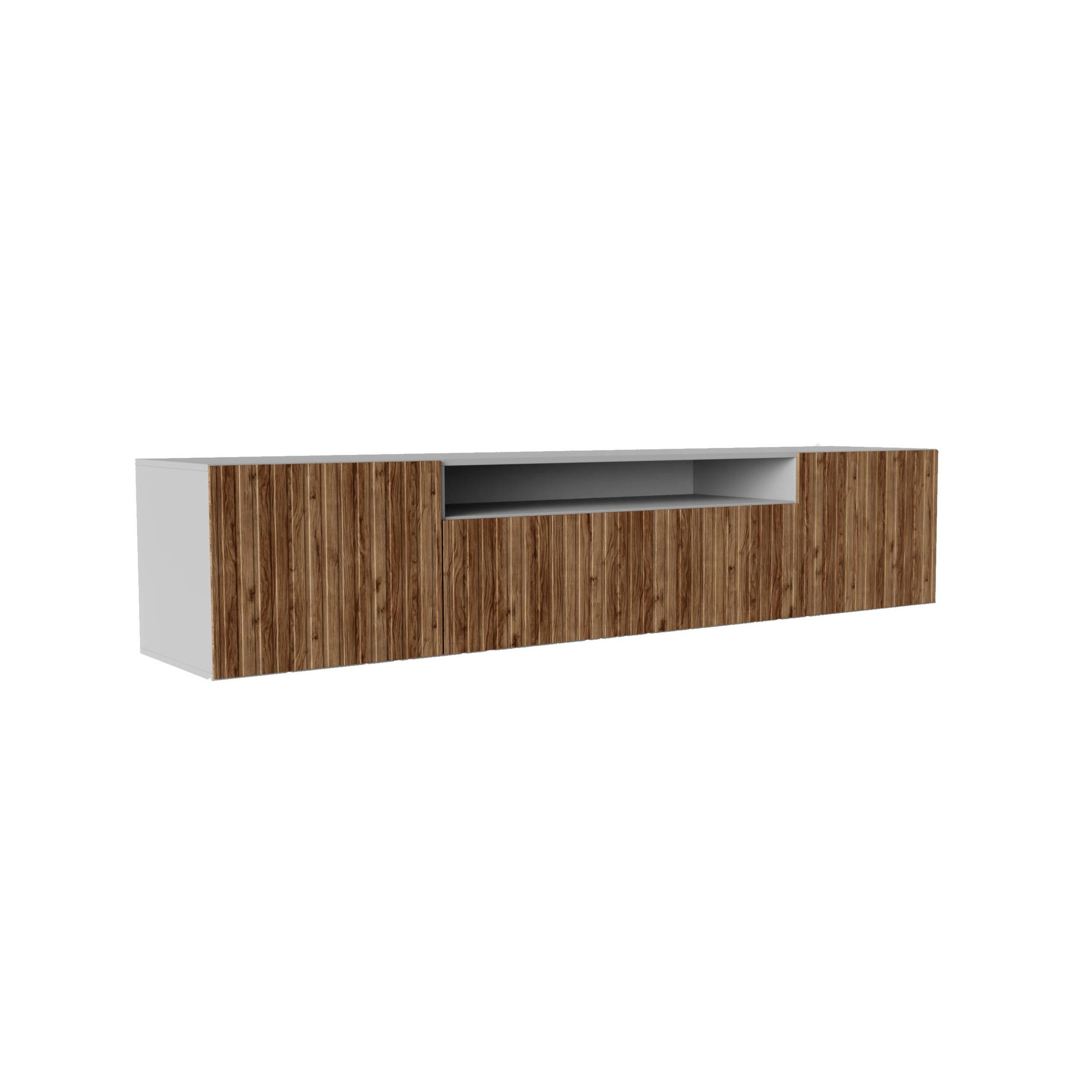 Meblini Tv-Schrank Weiß, Wildeiche 200x40x41 cm
