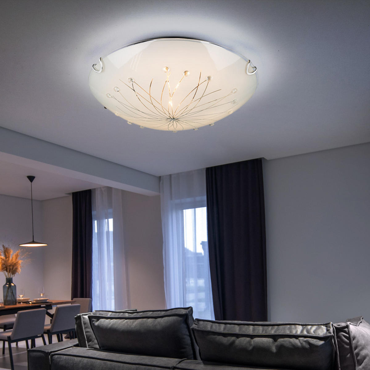 DECKENLEUCHTE CALIMERO I Chrom Weiß - Weiß, Glas (30/30/6.5cm)