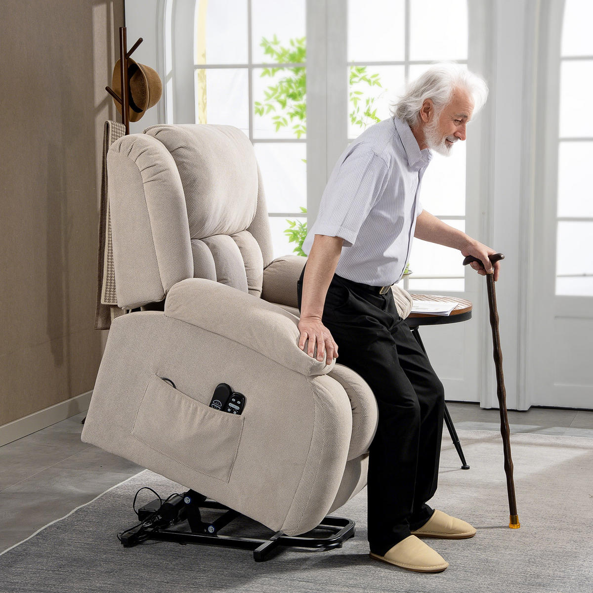 MASSAGESESSEL DE-15434 elektrisch mit Massage, Heizung und Aufstehhilfe - Beige, Metall (104/100/93cm) - ComfortXL
