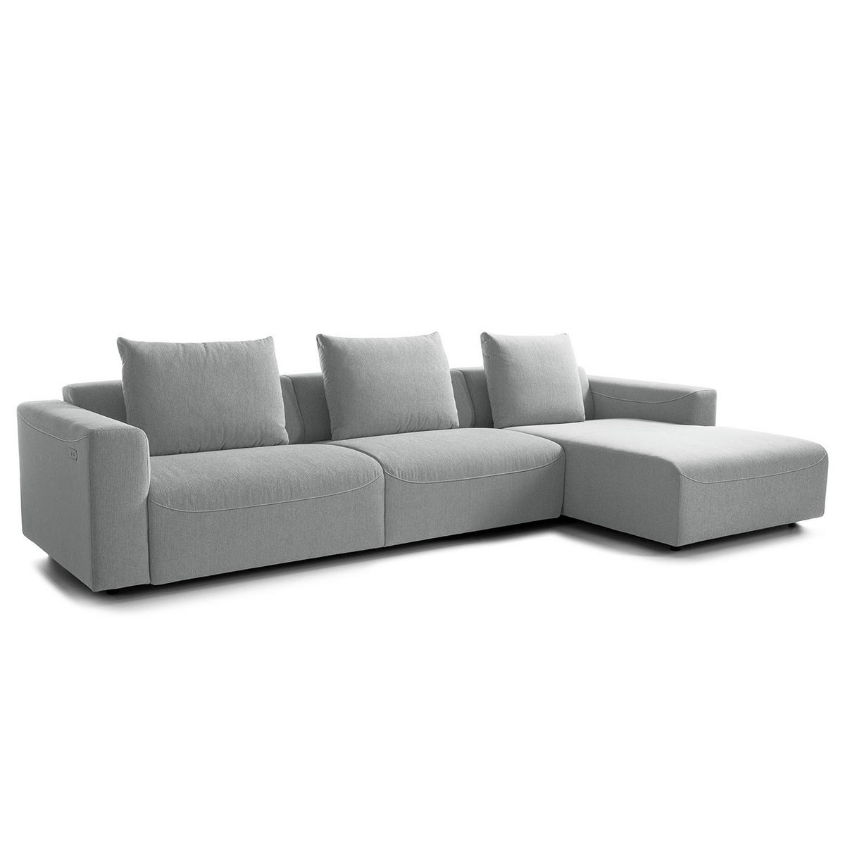 3-SITZER ECKSOFA mit Longchair - Webstoff - Hellgrau/Schwarz, Kunststoff/Textil (320/170cm) - home24