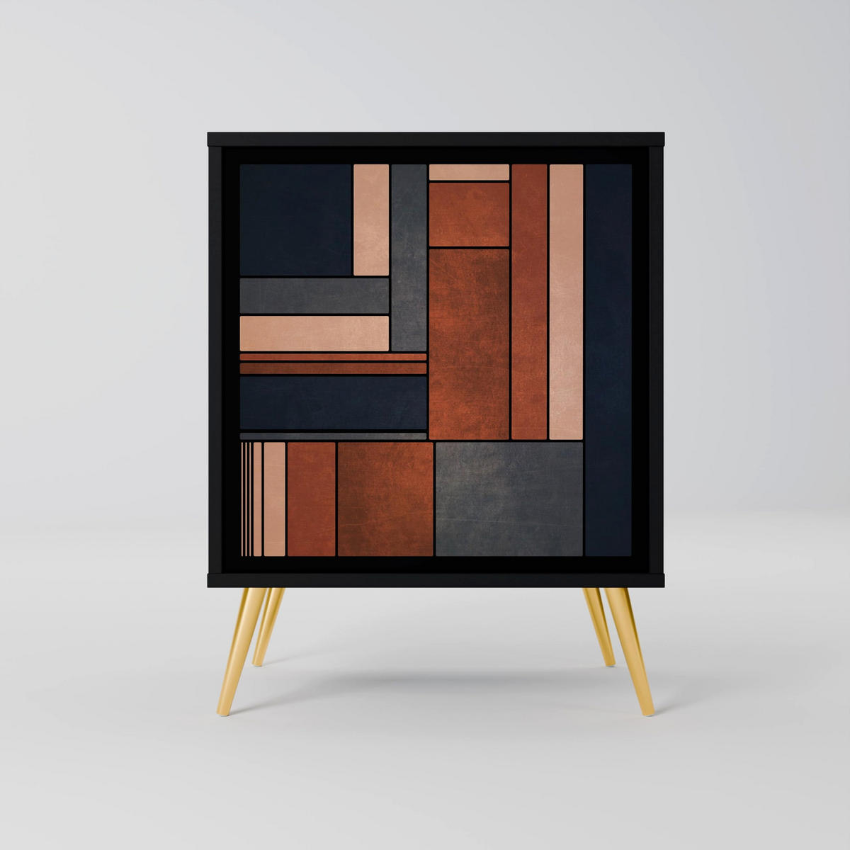 SIDEBOARD INTREPID FORMATION, Schwarz, 57,5x42x67,5 cm, Schwarze Metall-Rahmenfüße - Multicolor/Schwarz, Holzwerkstoff/Metall (57.5/67.5/42cm) - SpaceRebels