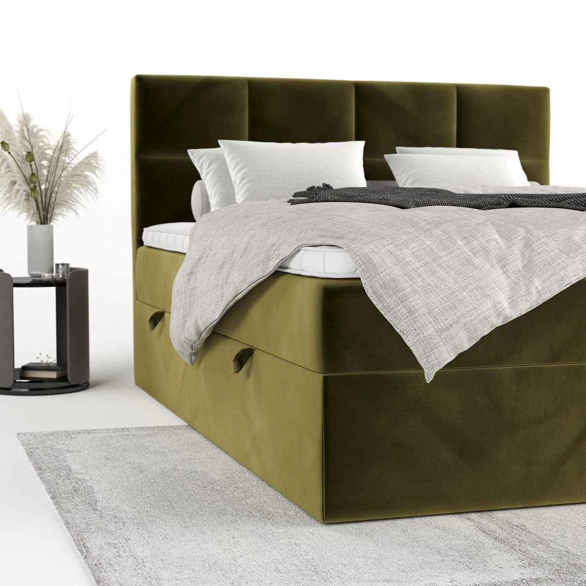 BOXBETT Oris 140/200 cm Olivgrün im Kronos Stoff - Schwarz/Olivgrün, Holz/Holzwerkstoff (140/200cm) - AltaBeds