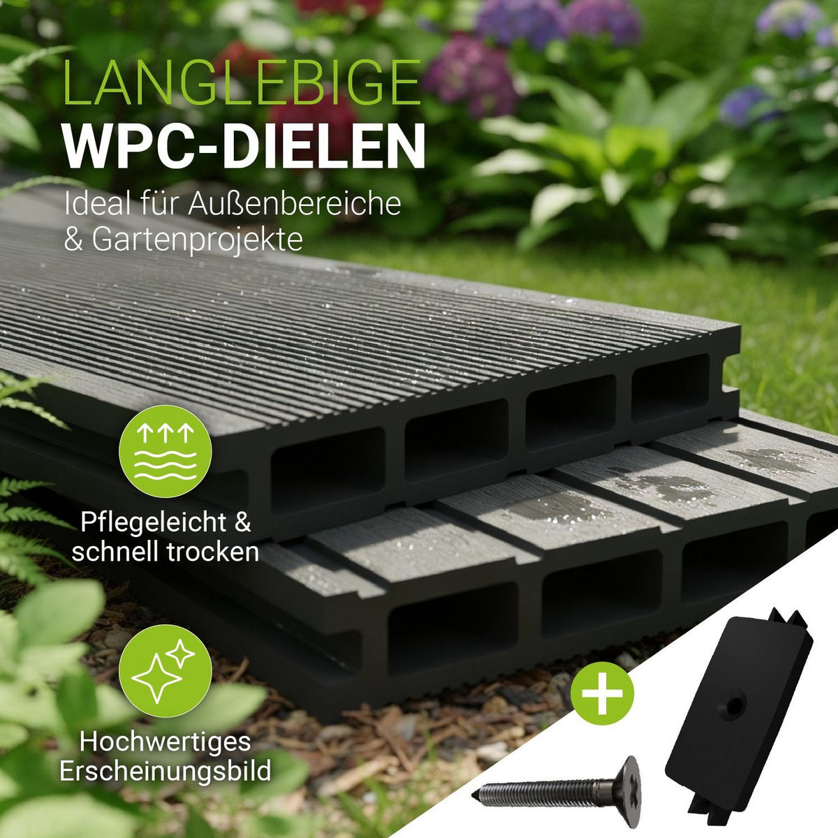 TERRASSENDIELEN WPC Anthrazit 6 m² - Anthrazit, Kunststoff (220/14.6/2.5cm) - Juskys