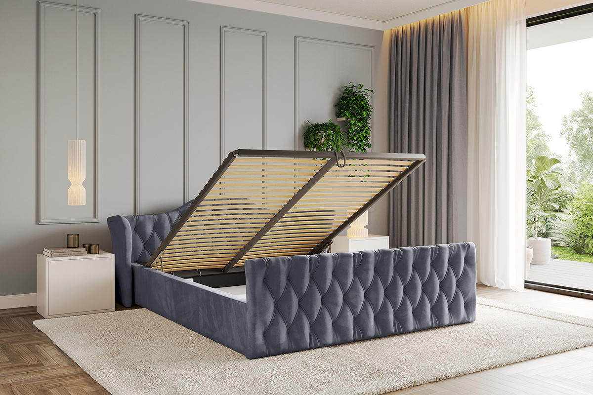 POLSTERBETT mit Bettkasten, Fußteil und Lattenrost, Boxbett ohne Matratze - ZORAN-Z-V1 180x200 Dunkelgrau - Dunkelgrau, Holzwerkstoff/Textil (180/200cm) - ALTDECOR