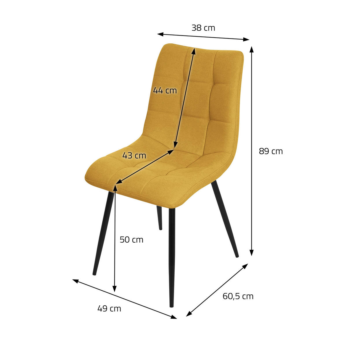 ESSZIMMERSTUHL 6er Set - Gelb, Metall (49/89/60.5cm) - ML-DESIGN