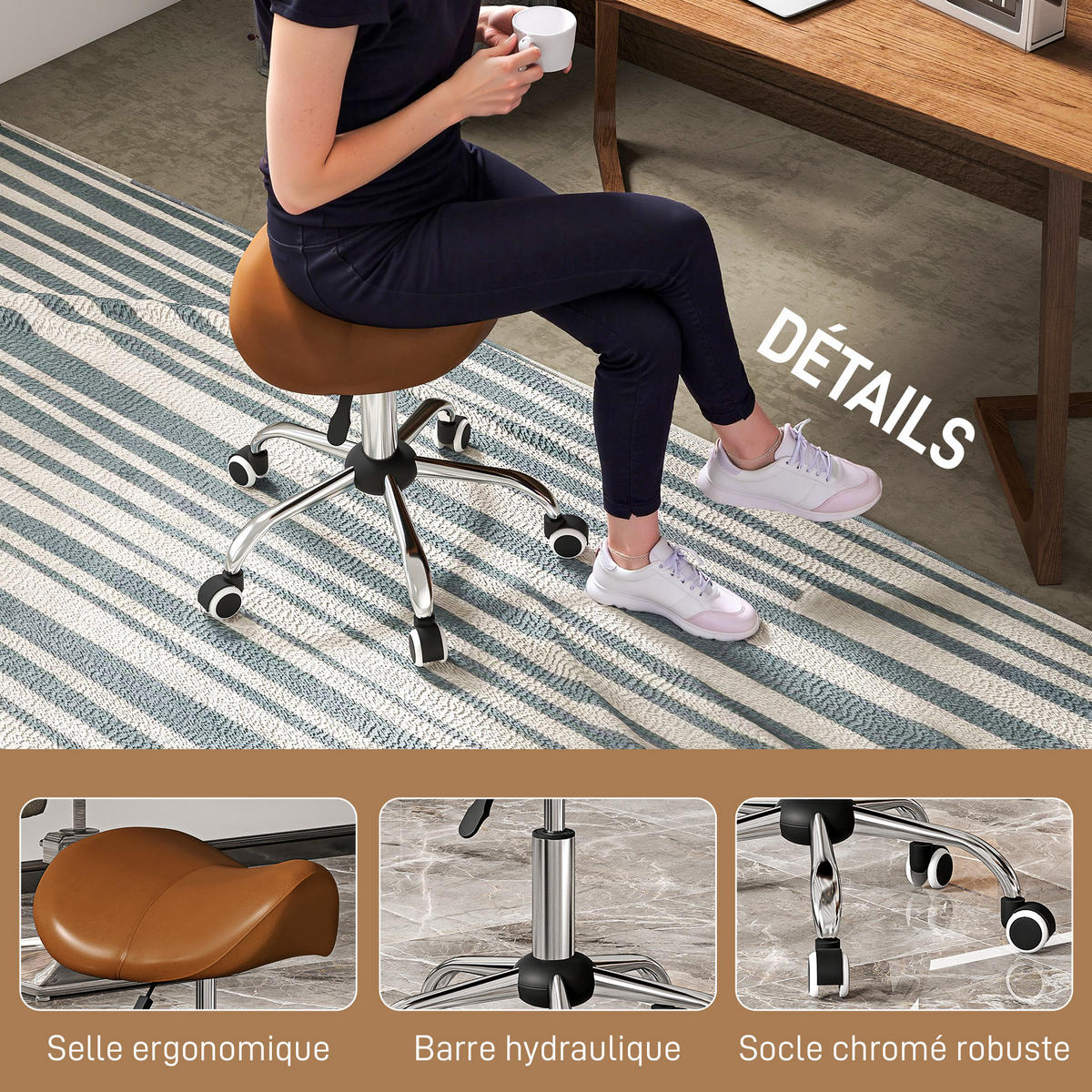 BÜROHOCKER DE-18037 höhenverstellbar 49-61 cm, ergonomisch Braun - Braun, Metall (53/61/52cm) - ComfortXL