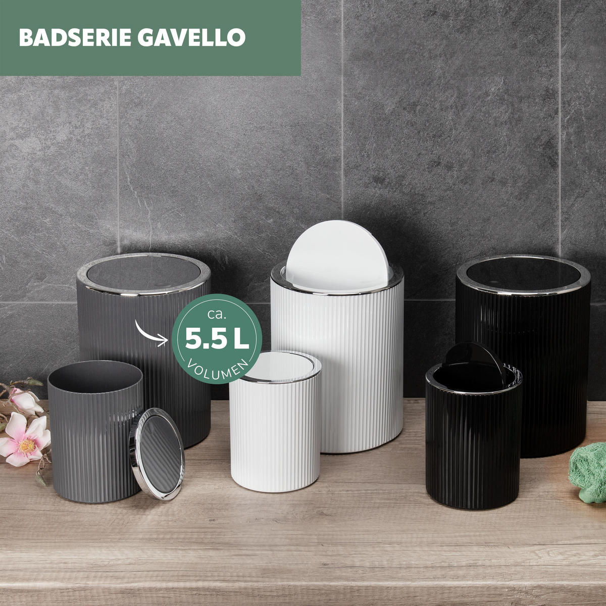 KOSMETIKEIMER 5,5 Liter, GAVELLO grau, Kunststoff - Grau, Kunststoff (19/24.5/19cm) - bremermann