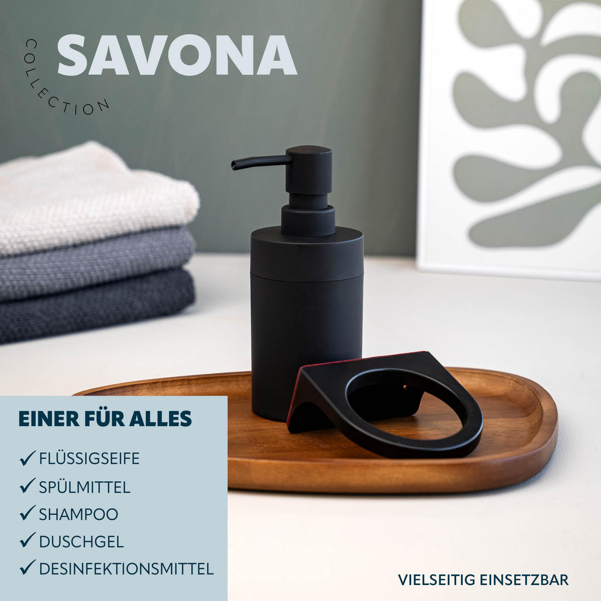 SEIFENSPENDER SAVONA Softtouch, schwarz, rund - Schwarz, Kunststoff (9/16/10.5cm) - bremermann