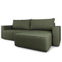 ECKSOFA BELISE CL Olivgrün Veloursstoff mit Schlaffunktion - Olivgrün, Holz/Textil (252/162cm) - MASSENO